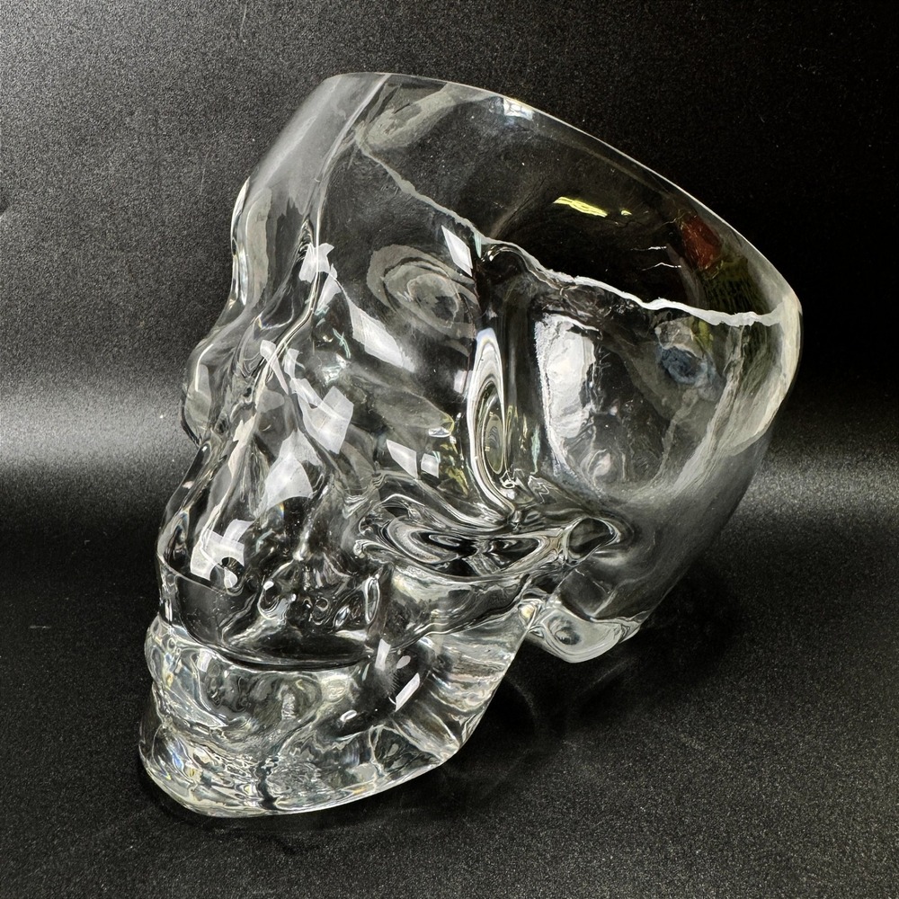 Clear Glass Skull Bowl 6" Heavy Thick Halloween Gothic Candy Dish Whimsigoth